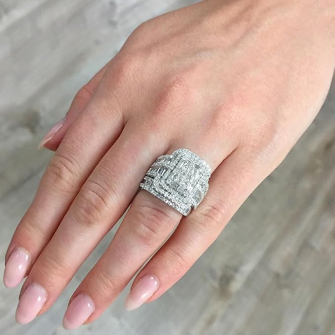 925 Sterling Silver Shiny Full Diamond Gemstone Ring 18K Gold Cubic Zirconia Promise Rings CZ Diamond Multi Row Ring Eternity Engagement Wedding Band Ring Sets Z.41 (US Code 11)
