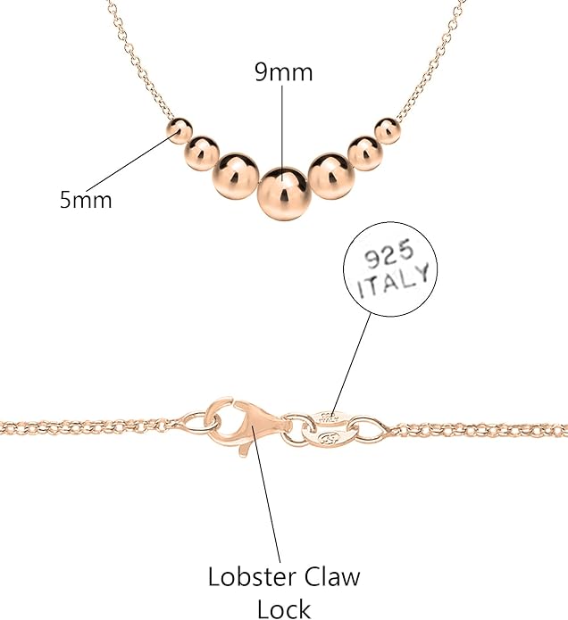 Savlano 925 Sterling Silver 14K Gold Plated 18 Inch Italian Solid Graduated Bead Ball Necklace Chain Comes With Gift Box for Women - Made in Italy