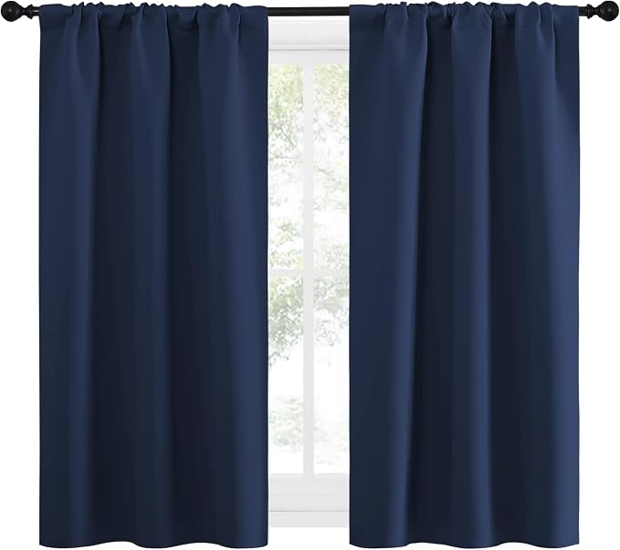 NICETOWN Kitchen Curtains, Short Blackout Curtains & Drapes, Thermal Insulated Blackout Curtain Panels for Kids Room, Play Room (Navy, 34" Wide by 54" Long, 2 PCs)