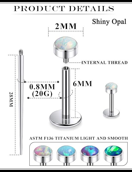20G 18G 16G Astm F136 Titanium Internal Thread Flat Back Earrings Nose Studs Tragus Helix Conch Cartilage Lobe Earrings Medusa Labret Snake Bite Monroe Lip Ring Piercing Jewelry For Women Men