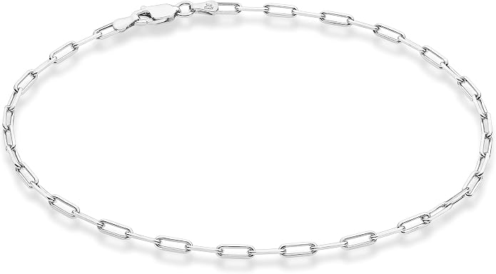 Miabella Solid 925 Sterling Silver 2.5mm Paperclip Link Chain Anklet Ankle Bracelet for Women, Made in Italy