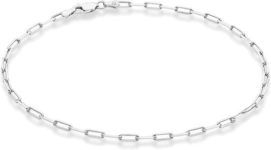 Miabella Solid 925 Sterling Silver 2.5mm Paperclip Link Chain Anklet Ankle Bracelet for Women, Made in Italy
