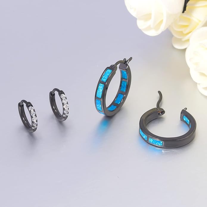 CiNily Sterling Silver/Rose Gold/Yellow Gold Plated Hoop Earrings 20mm,Multicolor Opal Small Hoop Earrings for Women Girls Hypoallergenic Jewelry for Sensitive Ears Gemstone Earrings