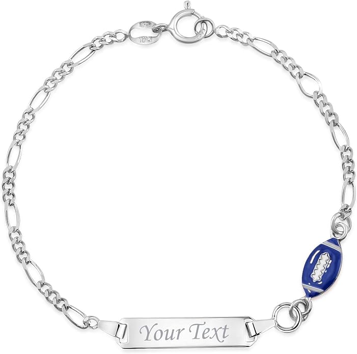 UNICORNJ 925 Italy Sterling Silver Child or Baby Name Bracelet Girls Boys, Personalized Engraved Kids ID Bracelets, 6.5" Figaro Chain, Enamel Charm Newborn Infant Toddler Kid Jewelry