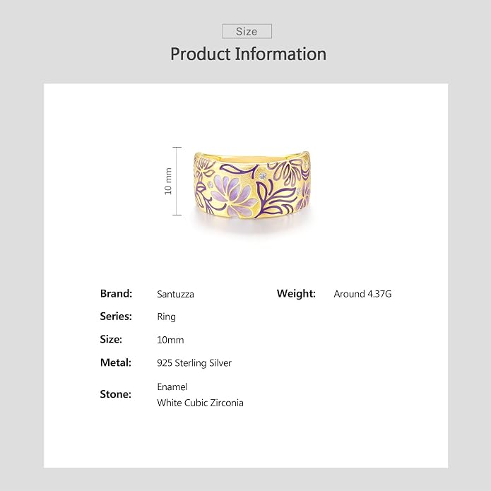 Santuzza 925 Sterling Silver Enamel Flower Pattern Ring for Women