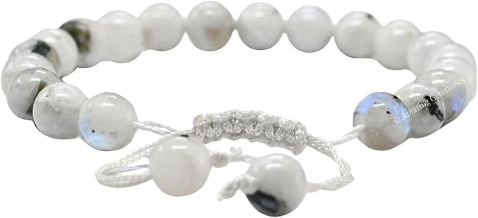 Amazing Gemstone Rainbow Moonstone Bracelet for Women Men's Gifts - Rainbow Moonstone Protection Healing Crystal Bracelet - 8mm Beaded Adjustable Pulseras para Hombres Mujer Stocking Stuffers