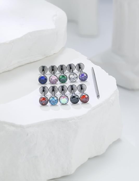 20G 18G 16G Astm F136 Titanium Internal Thread Flat Back Earrings Nose Studs Tragus Helix Conch Cartilage Lobe Earrings Medusa Labret Snake Bite Monroe Lip Ring Piercing Jewelry For Women Men