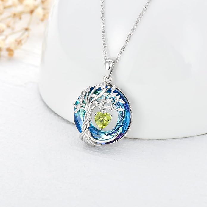 TOUPOP Tree of Life Birthstone Necklaces 925 Sterling Silver Irish Celtic Tree Pendant with Blue Crystal Birthday Jewelry Gifts for Women Mom Wife Her