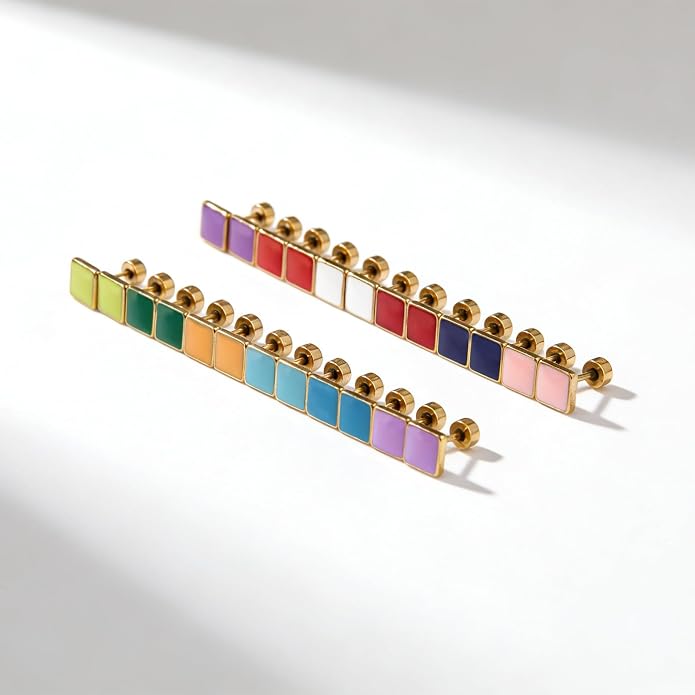 JMLOON 12 Pairs Enamel Flat Back Stud Earrings Surgical Stainless Steel Round Heart Star Square Hexagon Screw Back Stud Earrings
