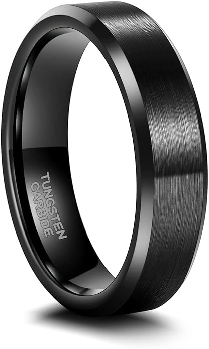 Greenpod 4mm 6mm Tungsten Carbide Ring for Men Women Beveled Edge Brushed Silver/Black/24K Gold Plated Wedding Band Comfort Fit Size 4-13