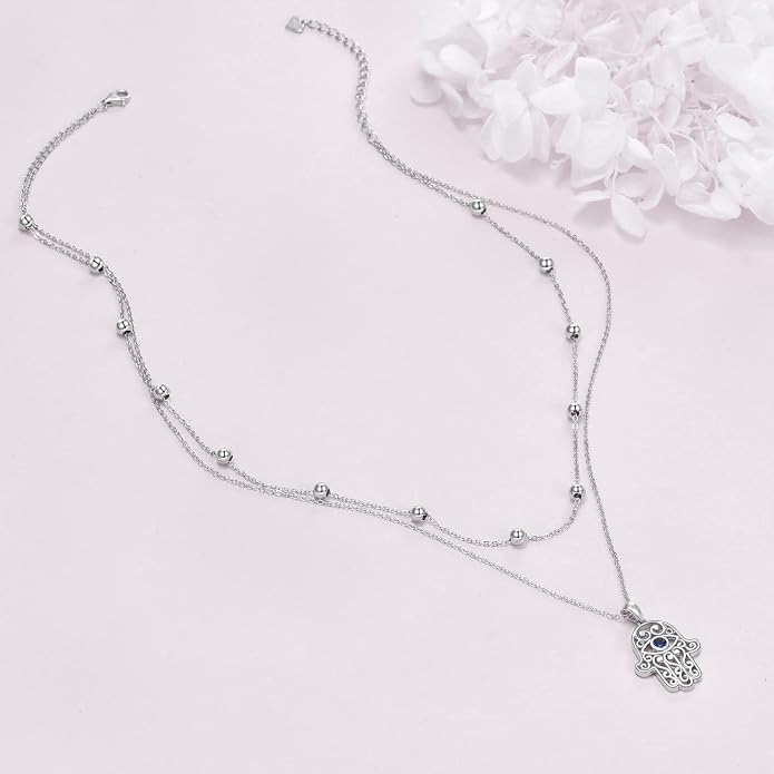MONGAS Tree of Life/Infinity Cross/Lock and Key/Lotus/Hamsa/Horse/Strawberry/Opal/Lariat/Dragonfly/Heart/Violin Layered Necklace Sterling Silver for Women