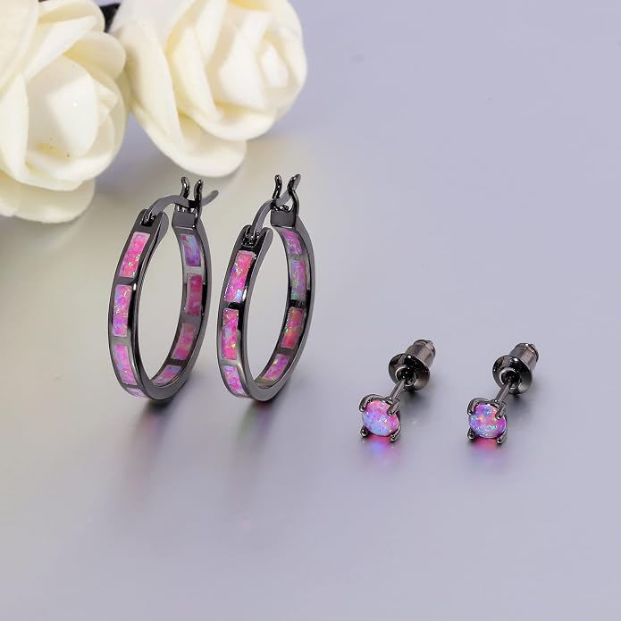CiNily Sterling Silver/Rose Gold/Yellow Gold Plated Hoop Earrings 20mm,Multicolor Opal Small Hoop Earrings for Women Girls Hypoallergenic Jewelry for Sensitive Ears Gemstone Earrings