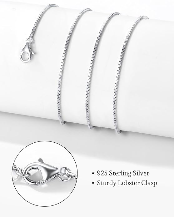 SILVERCUTE 925 Sterling Silver Necklace for Women,1mm/1.3mm/1.5mm/1.6mm Thin Silver Cable Chain/Box Chain/Rope Chain Necklace with Extension Chain,18/20/22/24/26/28/30 Inch
