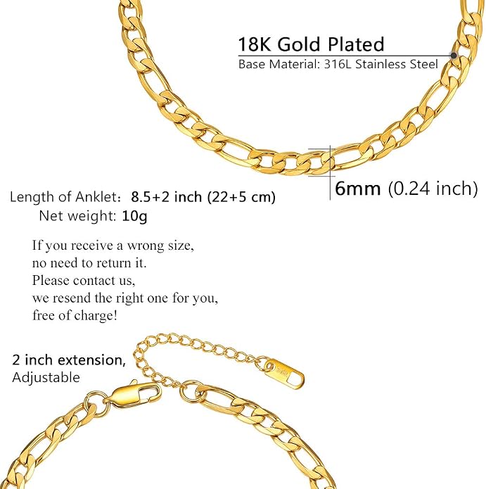 PROSTEEL Gold/Silver Anklets for Women Waterproof, 14K Gold Plated Ankle Bracelet Non Tarnish, Jewelry Gifts Adjustable
