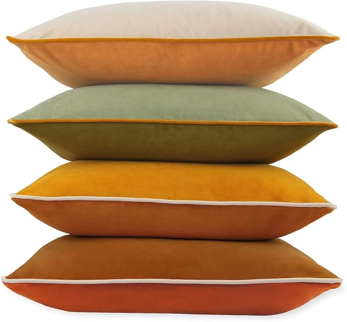8-Colors Velvet Throw Pillow Covers 20x20 Inch Set of 4 Decorative Velour Pillowcases Modern Double-Colored Cushion Covers for Sofa Couch,Green/Yellow