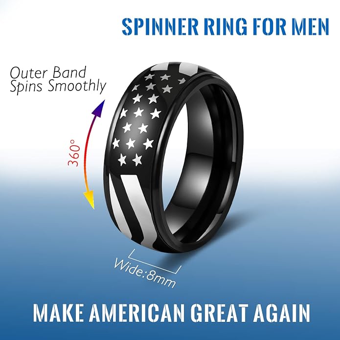 LAOYOU Fidget Anxiety Ring for Men | 8mm Spinner Band for Calming, Worry, Stress Relief & Mindfulness | Hypoallergenic Stainless Steel Comfort Fit Non Tarnish