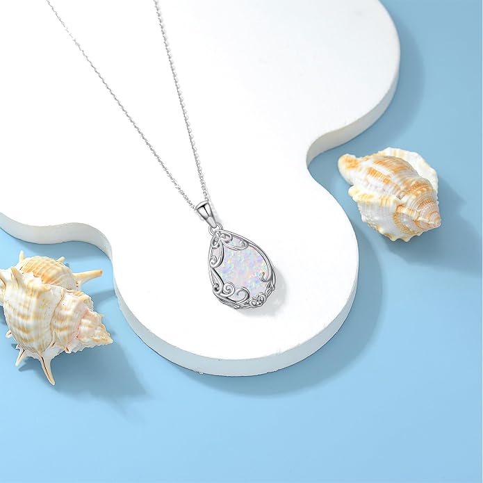 HPQQ Teardrop Necklace 925 Sterling Silver Filigree Gemstone Pendant Necklace Fine Jewelry Birthday Mother's Day Gifts for Women Her Mom