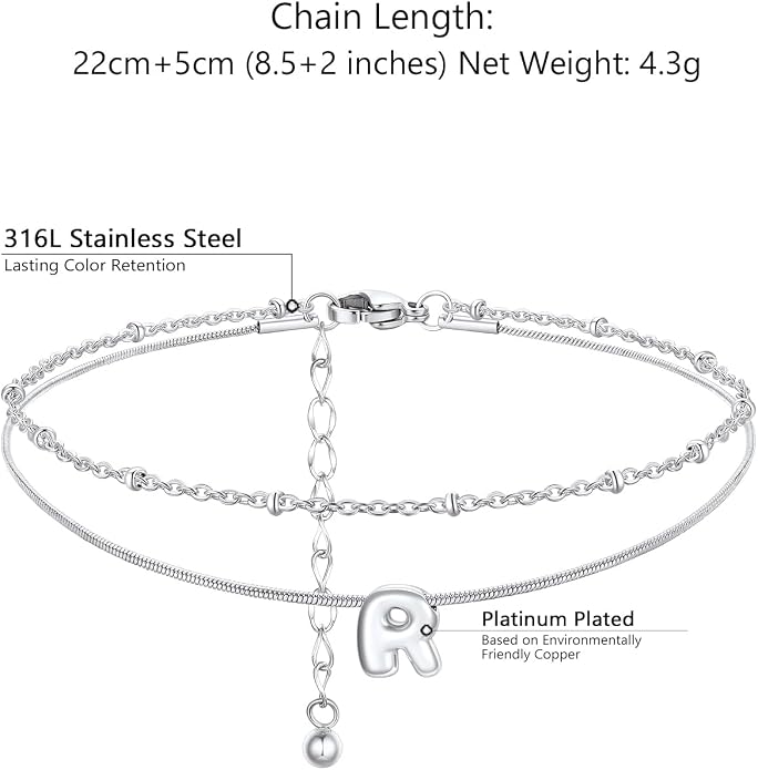 ChainsProMax Initial Ankle Bracelets for Women, Waterproof Anklets Bracelet Adjustable Summer Beach Women Foot Jewelry, Stainless Steel/Gold Plated-Send Gift Box/Letter A-Z