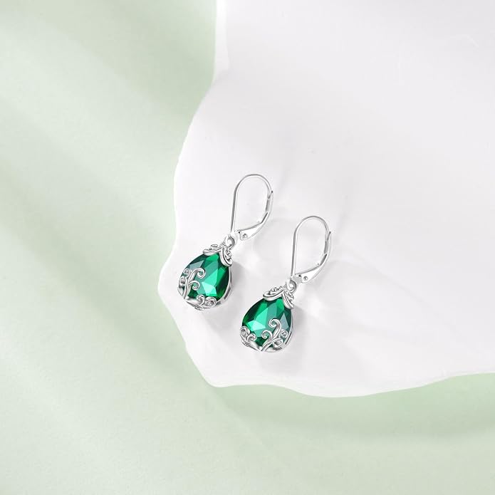 POPLYKE Celtic Filigree Teardrop Drop Dangle Earrings Sterling Silver Leverback Earrings Jewelry for Women