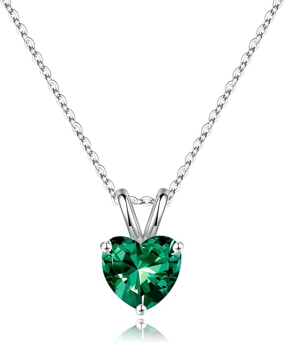 SMILEST Dainty Heart Birthstone Necklace for Women, 925 Sterling Silver Necklace Sparkling Heart Pendant, Anniversary Birthday Gifts for Women Mom Wife Daughter Girlfriend Grandma