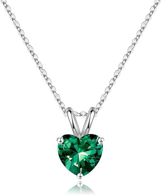 SMILEST Dainty Heart Birthstone Necklace for Women, 925 Sterling Silver Necklace Sparkling Heart Pendant, Anniversary Birthday Gifts for Women Mom Wife Daughter Girlfriend Grandma