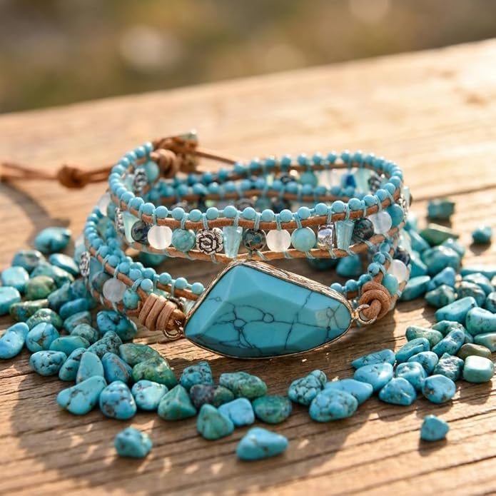 YGLINE Boho Handmade Wrap Leather Tube Crystal Stone Bracelet for Women