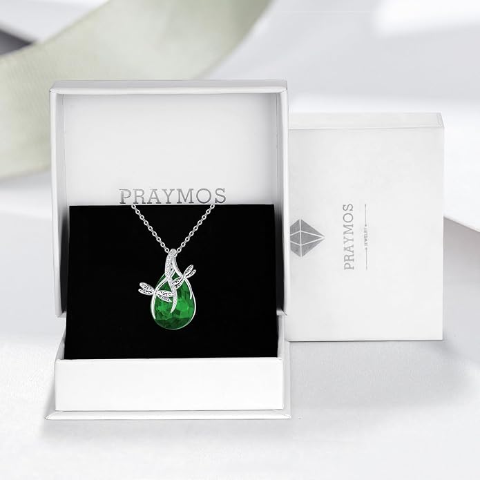 PRAYMOS S925 Sterling Silver Birthstone Necklaces for Women Dainty CZ Necklace Dragonfly Pendant Minimalist Jewelry Gift