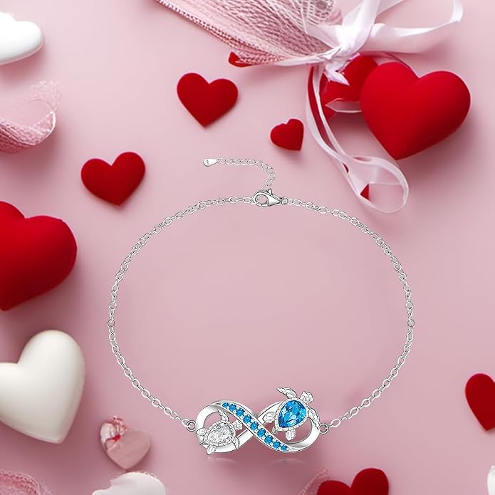 Fenthring Turtle Anklet S925 Sterling Silver Blue Opal Sea Turtle Ankle Bracelets for Women Infinity Wave Ocean Beach Summer Foot Bracelet Jewelry Layered Adjustable