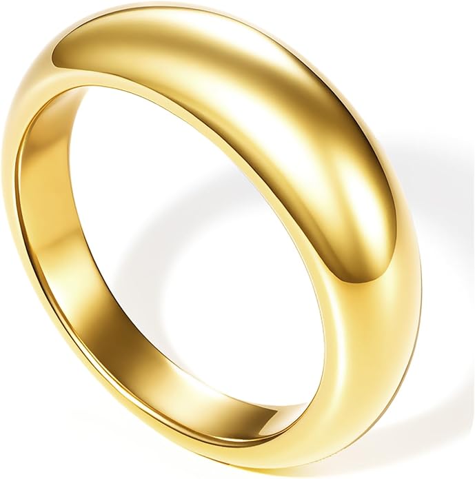 Non Tarnish Gold Chunky Rings for Women, 14K Gold Plated Statement Dome Rings Stacking Silver, Adjustable Mens Eternity Wedding Band Mixed Metal Jewelry Size 3-13