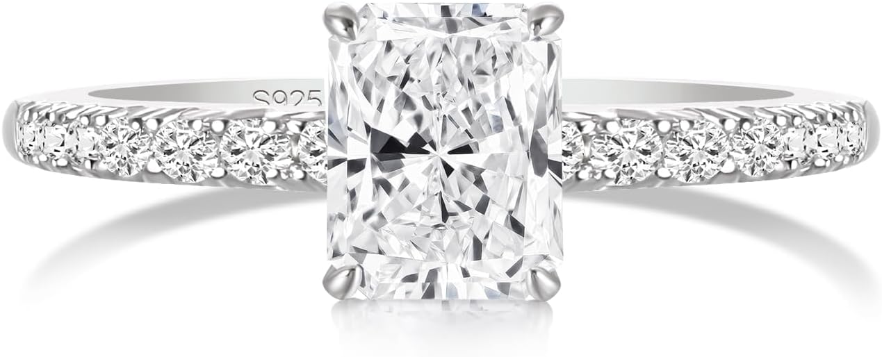 EAMTI 1/2/3/4CT 925 Sterling Silver Engagement Rings Radiant Cut Solitaire Cubic Zirconia CZ Wedding Promise Rings for Her Wedding Bands for Women Size 3-11