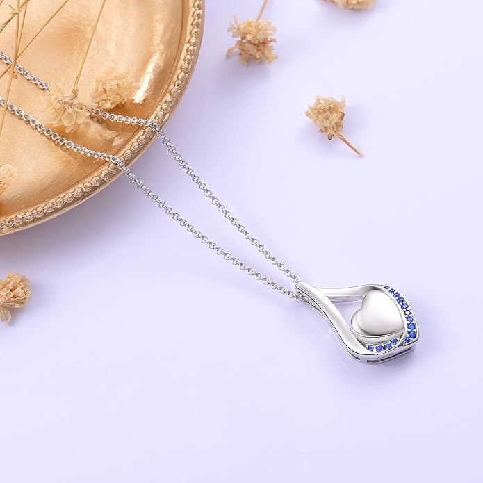 Cremation Jewelry 925 Sterling Silver Teardrop Urn Necklace for Ashes Heart Shape Memorial Keepsake Pendant for Human Ashes for Women Gift