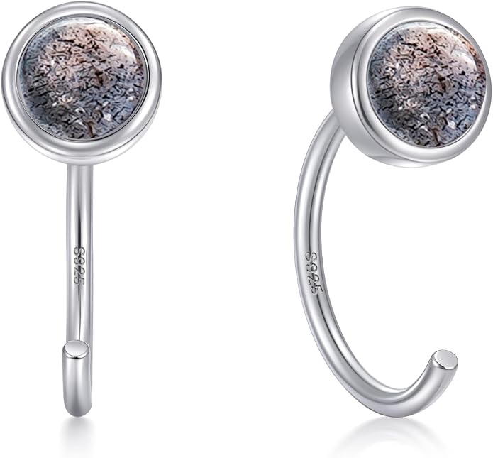 CHIC & ARTSY 925 Sterling Silver Half Hoop Earrings for Women, Dainty Huggie Hoops with Synthetic Opal, Moonstone, CZ & Gemstones, Lightweight Comfort Fit Everyday Elegant Jewelry