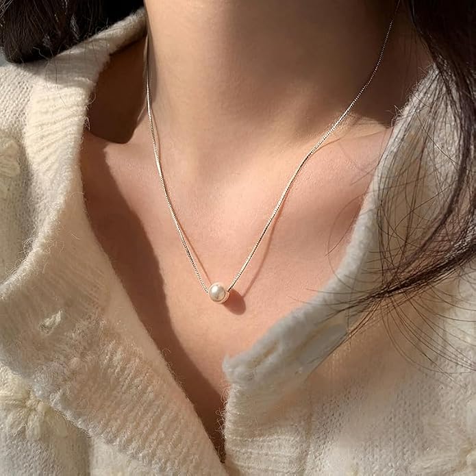 Sereney Sterling Silver Birthday Gifts for Girls Women, Pearl Necklace as 7 9 10 11 13 15 16 18 21 30 40 50 60 Year Old Birthday Gifts, Single Pearl Necklace as Bday Gifts for Friends