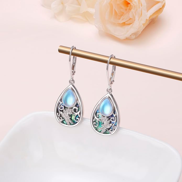 925 Sterling Silver Filigree Dangle Drop Earrings Daisy/Lotus/Rose Flower/Moonstone Leverback Teardrop Earrings for Women Infinity Celtic Knot Daisy Lotus Jewelry for Mothers Day