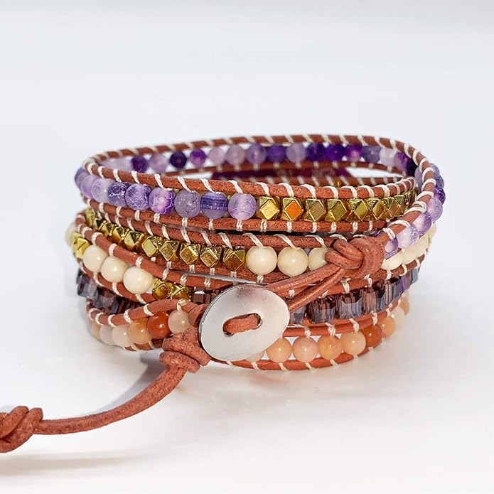 Boho Wrap Bracelet for Women, Handmade Natural Imperial Jasper Multi-Layer Stone Beaded Bracelet, Bohemian Healing Crystal Stone Jewelry Gifts