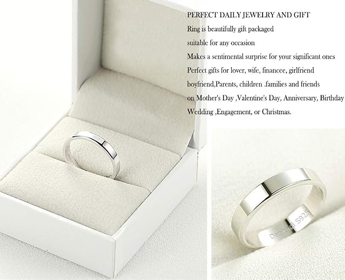 Dankadi Simple Fashion S925 Sterling Silver Ring Smooth Plain Dome Comfort Solid Silver Wedding Ring For Men & Women 3.5 mm 3-13# 24k Real Gold Plated Jewelry