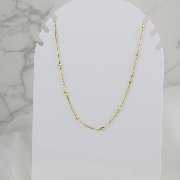 Bead Station Necklace on Cable Chain - 2 mm beads, Minimalist 925 Sterling Silver Necklace for Women, Simple & Elegant - Stylish Gift Packaging for Special Occasions