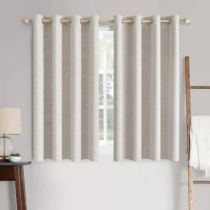 MIULEE Linen Textured Curtains Solid 100% Blackout for Bedroom Thermal Insulated Cream White Grommet Room Darkening Curtains & Drapes Luxury Decor for Living Room 52 x 72 Inch (2 Panels)
