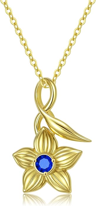 Birth Flower Birthstone Necklace for Women: Solid 925 Sterling Silver 14K Gold Plated Hypoallergenic Non-tarnish, Birth Month Flower Necklace Personalized Birthday Gifts for Wife Girlfriend Daughter