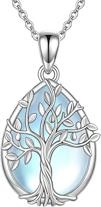 Tree of Life Birthstone Necklace 925 Sterling Silver Crystal Tree of Life Pendant Birthstone Jewelry Birthday Christmas Gifts for Women Mom Her Wife