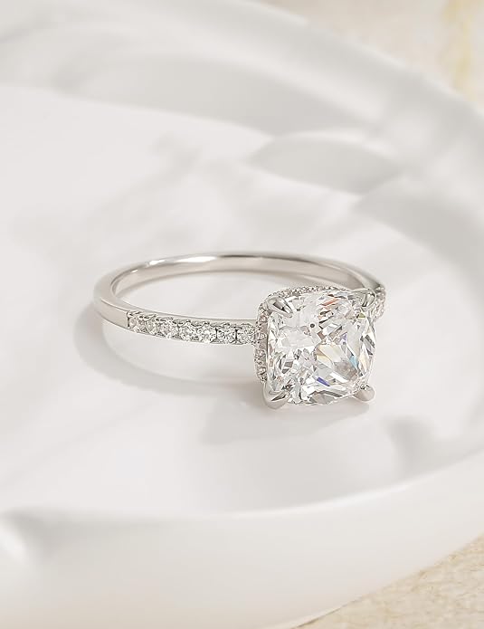 EAMTI 3.5CT 925 Sterling Silver Rings Cushion Cut Cubic Zirconia CZ Engagement Wedding Bands for Women Promise Rings for Her Size 3-11