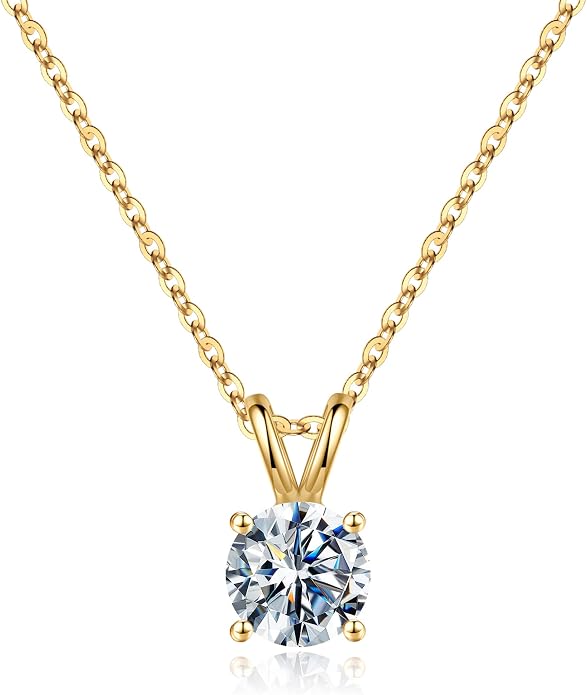 SMILEST Birthstone Necklaces for Women Mom Wife, 1ct Sparkle Round Cut Birthstone Pendant 925 Sterling Silver Necklace Anniversary Birthday Gifts for Women Mom Wife Friend