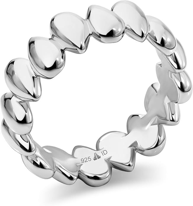 DEVATA Gold or Rhodium Plated Sterling Silver 925 – Eternity, Band Ring for Women – Heart, Knot, Clover, Infinity, Mariner, Cable, Curb, Cuban, Figaro, Daisy, Rope, Ribbed, Dome