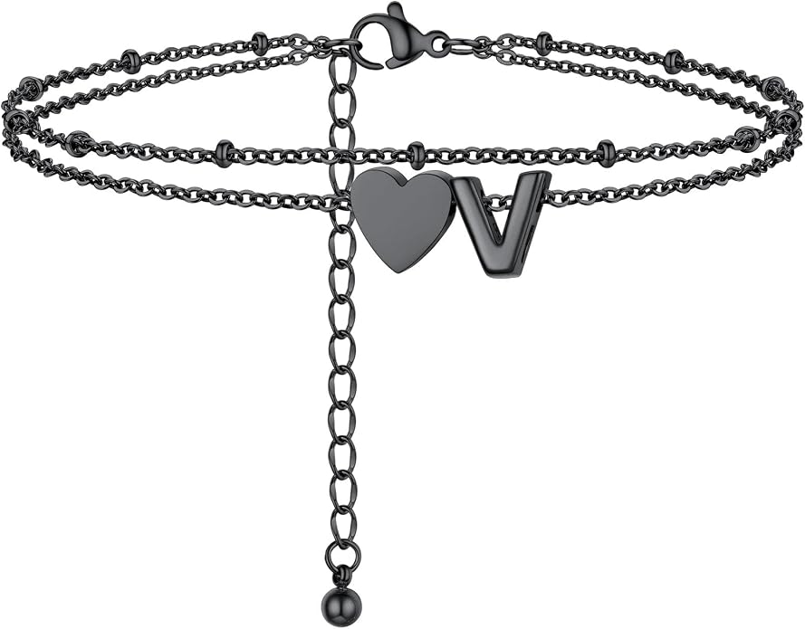 Initial Ankle Bracelets for Women, Dainty Stainless Steel Letter A-Z Layered Anklets, Heart Ankle Bracelet 8.5"-10.5" Adjustable, Summer Beach Jewelry, Come with Box