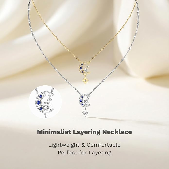 Miss mimi CZ Pendant Necklace, Golden Yellow Princess Cut or Crescent Moon, 18K Gold Plated, Adjustable 16” or 18 + 2”in Chain, Celestial & November Birthstone Citrine Style