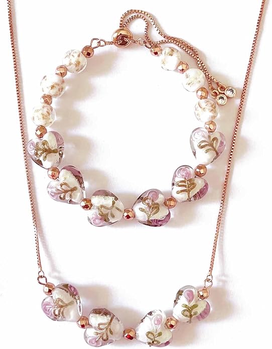 ARTSY Crafts Glow in the Dark Heart Shaped Glass Bead Bracelets & Necklaces, Handmade in USA