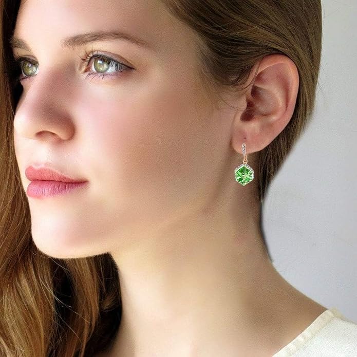 Austrian Crystal Cube Drop Dangle Earrings for Women 14K Gold Plated Hypoallergenic Jewelry