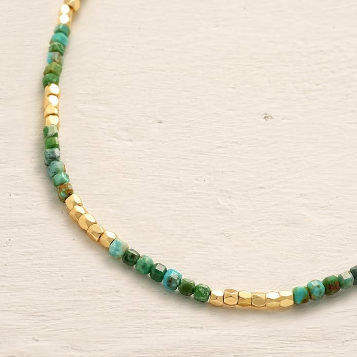 MYEARS Women Beaded Choker Necklace Gemstone 14K Gold Plated Simple Dainty Handmade Chain Everyday Trendy Jewelry