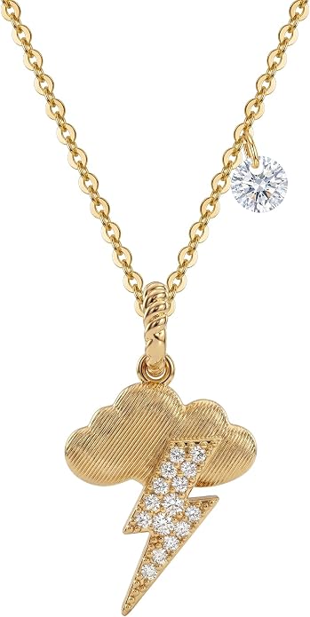 Fashion Dainty Necklace for Women - 14K Gold Plated Detachable Pendant with Cubic Zirconia Accent, Hypoallergenic Layering Jewelry for Women, Trendy Storm Charm Necklace for Daily Wear & Gifting