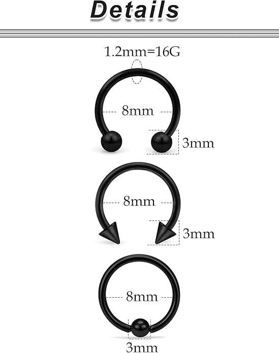 00G 0G 2G 4G 6G 8G 10G 12G 14G 16G Septum Rings Silver Black Surgical Steel Heavy Gauges Earrings Stretching kit Eyebrow Lip Septm Nose Rings Helix Tragus Daith Rook Earrings Hoops 10mm-19mm